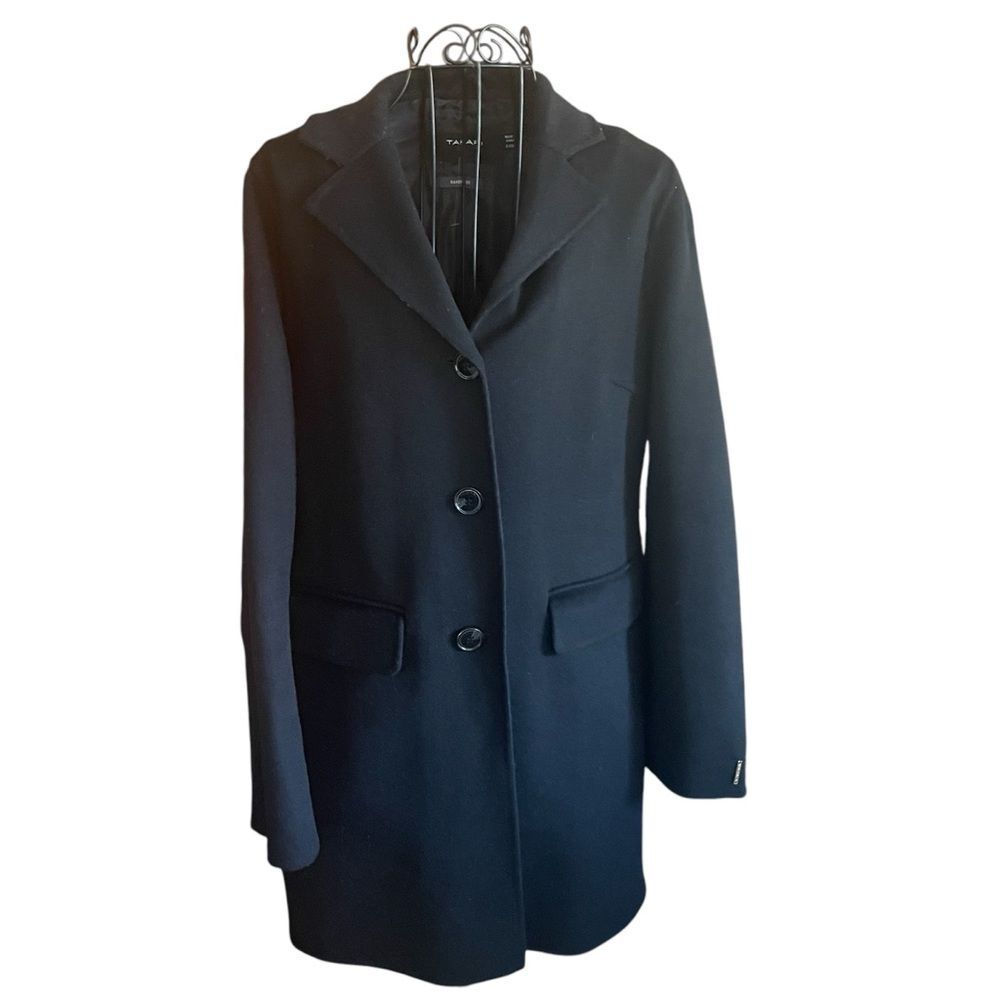 Tahari Wool Handmade Black Long Lined 3 Button Coat Women's Size Small NWOT!